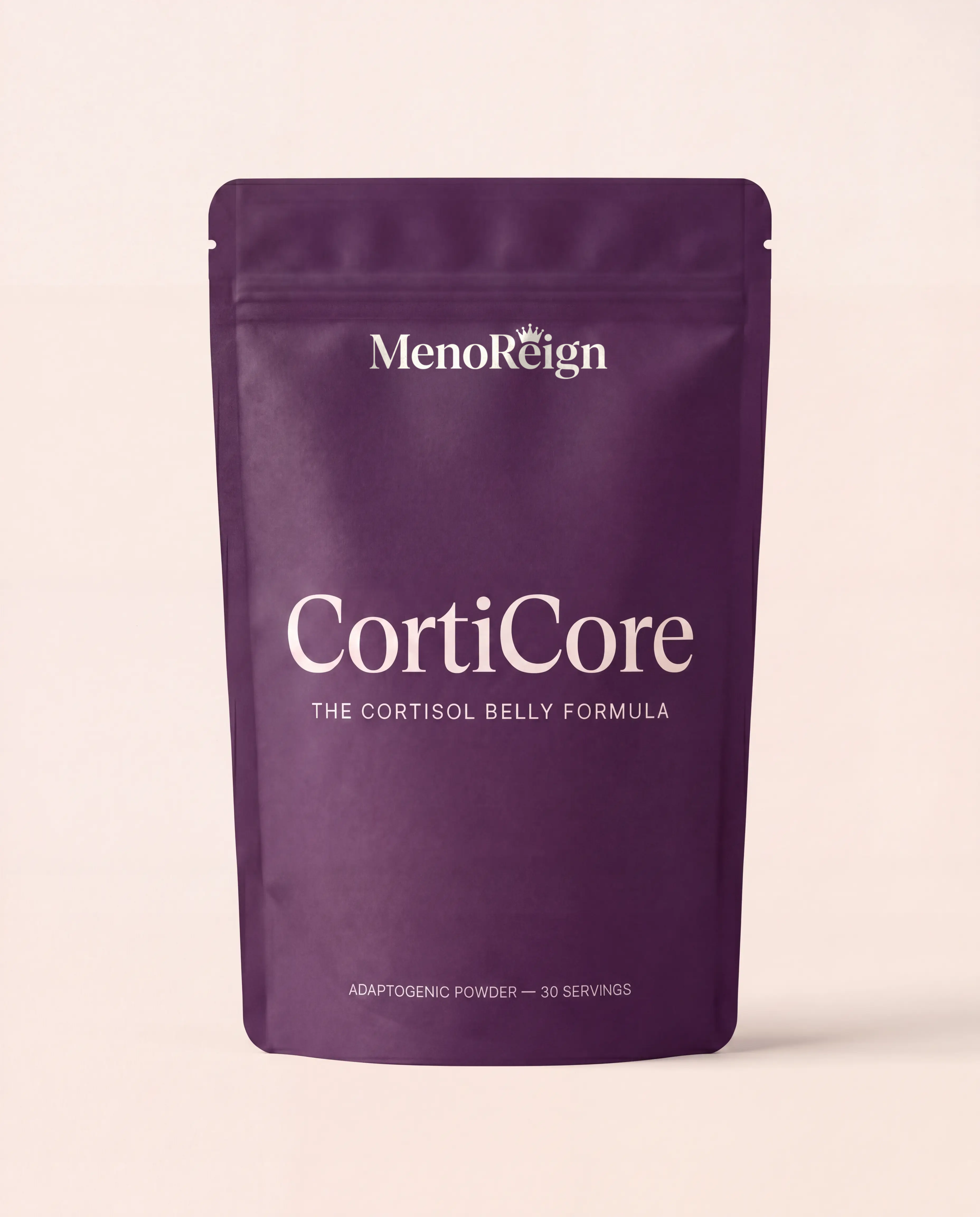 CortiCore by MenoReign — aubergine pouch, the cortisol belly formula