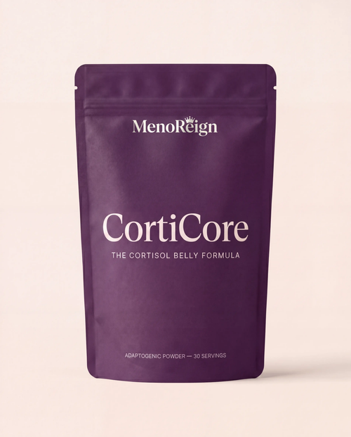 CortiCore by MenoReign — aubergine pouch, the cortisol belly formula